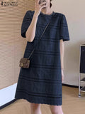 Advbridge Vintage Solid Color Dress 2025 Summer Short Puff Sleeve Mini Robe Korean Cotton Embroidery Vestidos Office Lady Lace Robe
