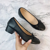 Advbridge Large 43 Multi-Color Bow Ballet High Heels Spring and Autumn Round Toe Fight Work Outside Wearing Block Heel Women's Shoes