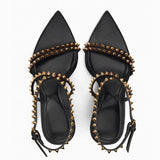 ADVBRIDGE  -  Luxury Designer Rivet Embellished Thin Heeled Sandals Women Summer Sexy Pointed Toe Ankle Strap High Heels Elegant Party Shoes