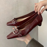 ADVBRIDGE  -  Retro Belt Buckle Design High Heels Women Shoes Square Toe Elegant Low Heel Office Shoe Fashion Brand Mules Pumps Women Footwear