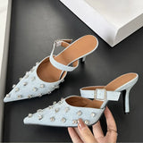 ADVBRIDGE  -   Crystal Diamond Buckle Strap Pointed Toe Women Pumps Slippers Fashion Party Prom Thin High Heels Shoes