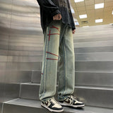 ADVBRIDGE  -  New Spring Men Baggy Straight Jeans Hip Hop Streetwear Y2K Vintage Fashion Trousers Embroidery Scratch Wide-leg Denim Pants