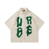 Advbridge Men Hip Hop Streetwear Retro Shirt Letter Creative Embroidery  shirt Cotton Shirt Short Sleeve Racing Style Tops Tees New