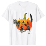 Advbridge Summer Men Funny Street Personality Fun T-Shirt Fashion O Collar Short Sleeve Casual Top Halloween Pumpkin Cat Print Clothing