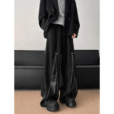 Advbridge PU Leather Patchwork Wide Leg Pants Men Zipper Hip Hop Fashion Harajuku High Street Loose Casual Pants Ropa Hombre