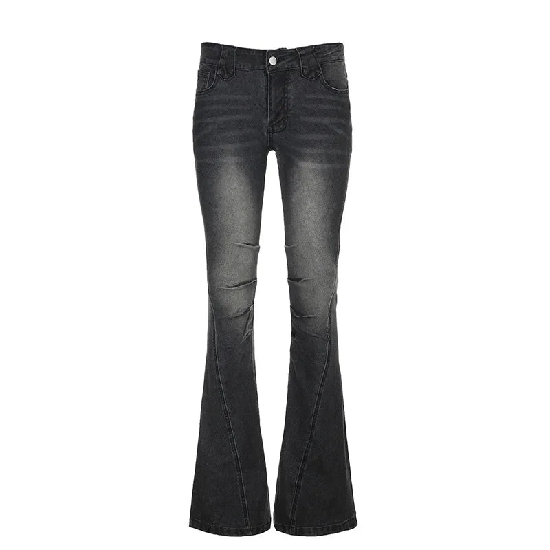Advbridge Y2K Vintage Flare Pants Women Washed Streetwear Distressed Low Waist Slim Pants Korean Fashion Harajuku Office Lady Jeans