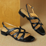 ADVBRIDGE  -  Women's cow leather narrow band patchwork slingback open toe summer flats sandals soft comfortable female gladiator sandals shoe