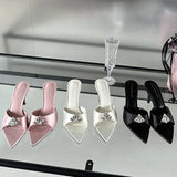 ADVBRIDGE  -  Fashion Satin Rhinestone Slippers Women Sexy Open Toe Thin High Heel Slide Sandals Summer Pointed Toe Elegant Heels Party Shoes