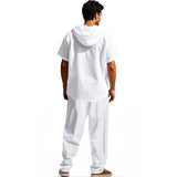 ADVBRIDGE  -  Daily Casual Loose Two Piece Suits Men Summer Fashion Pattern Print Outfits Mens Short Sleeve Hooded Shirts And Pants Loose Sets