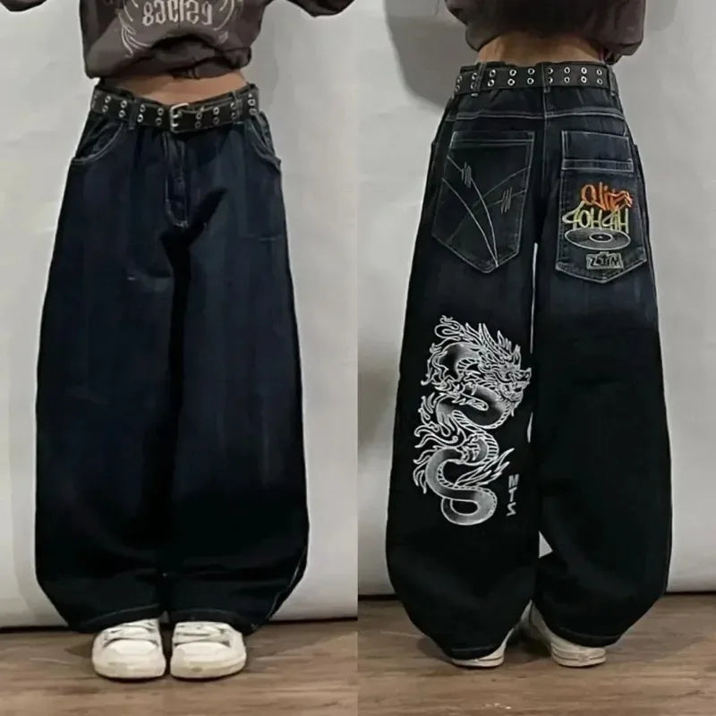 Street Retro Popular Straight Wide-leg Jeans Female Y2K Street Harajuku Hip-hop Joker Mop Baggy High-waisted Denim Trousers