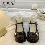 ADVBRIDGE  -  Mary Jane Shoes for Women with Bow Black Woman Pumps Round Toe Medium Heels Genuine Mark Korean Style Wholesale Fashion Vacation