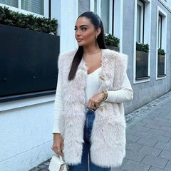 Advbridge Autumn Winter Fake Fur Vest For Women Outerwear Femme Fashion Overcoat Female Faux Fur Furry Waistcoat Tops