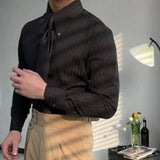 Advbridge Men‘s Wintern outfits Business Square Collar Stripe Retro 2024 Autumn Men's Splicing Button Fashion Slimming Style Versatile Casual Long Sleeve Shirts Advbridge Men‘s Wintern outfits