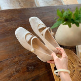 Advbridge Lamb skin Chinese style new Chinese Mary Jane shoes women's spring and summer new pearl square head line with low heel cheongsam