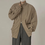 Advbridge Mens Two-Way Zipper Thin Casual Jacket Autumn Genderless Korean Style Retro Solid Color Stand Collar Loose Simple Jacket Unisex