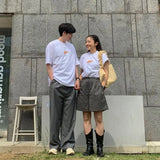 Advbridge Sweet Croissant Print O-neck Cotton T-shirts Summer New Mid-length Loose Tee Shirt Y2k Grunge Short Sleeve White Tops Women