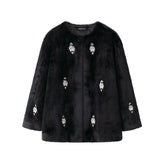 Advbridge 2024 Women's Faux Fur Effect Coat Jacket Jewelry Decoration Crop Top Winter Jackets  Autumn Outerwear Cropped