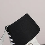 Advbridge Women‘s Thick Bottom Motorcycle Boots Women Punk Knee High Boots Autumn Winter Patent Woman Lace-up Casual Boots Red Size 34-44