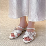 ADVBRIDGE  -  Sweet Heart wedge sandals Women elegant Lace Rhinestone Bow designer high heels Slippers Fashion cross strap Slide Sandals