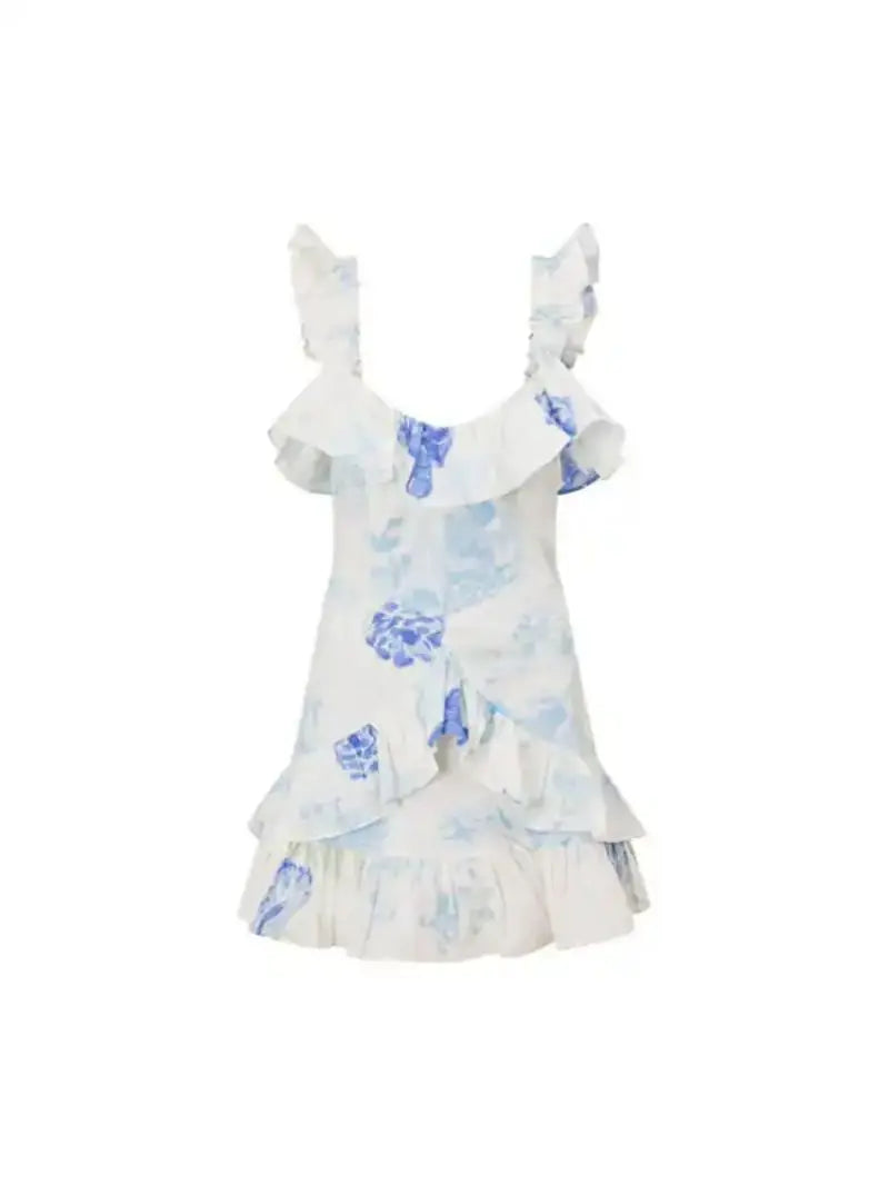 Advbridge Sexy Lace Ball Dress Women Sleeveless Spaghetti Strap Sheath Mini Dress Summer Beach Floral Printed Low Cut Bodycon Dress
