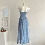 ADVBRIDGE  -  Women Spaghetti Dress Sweet Bow Lace Strapless Sexy Plaid Retro Suspenders Vstidos mujer French Style Elegant Dresses Summer
