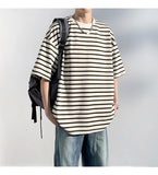ADVBRIDGE  -  M-XXXXXL Plus Size Men Breathable Striped Plus-Size T-Shirts 2025's Viral Comfort Staple for Inclusive Summer Fashion Clothing