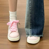 ADVBRIDGE  -  Minimalist Style Skateboard Shoes Pink Round Toe Versatile Womens Casual Shoes Lace Up Thick Sole Chic Ladies Shoes