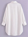 Advbridge White Stripe Shirt Dress Women Autumn Spring Slit Casual Oversize Single Breasted Turn Down Collar Short Summer Dress