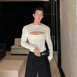Advbridge Spring Summer Show Designer Tight Hollow Out Top Fishbone Tunic Waist Inner Cloth Solid Color 2024 T-shirt Sexy Men Clothing