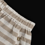 ADVBRIDGE  -  New Striped 2 Piece Set Women Crew Neck Single Breasted Short Sleeve Short Blouse Summer Elegant Casual Fashion Shorts Sets