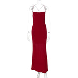 ADVBRIDGE  -  Party Club Spaghetti Strap Temperament Long Dress Women Simple Criss-cross Solid Color Sleeveless Open Back Sheath Vestidos