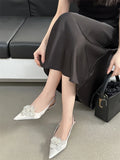 ADVBRIDGE  -   Satin Slingback Women Pumps Sexy Design Flowers Pointed Toe Thin Low Heels Dress Mule Shoes Zapatos De Mujer