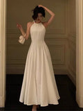 Advbridge France Vintage Halter Evening Party Long Dresses for Women Solid Sleeveless A-line Princess Wedding Prom Robe New Spring Vestido