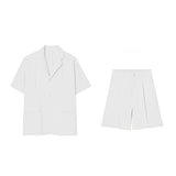 Advbridge New Neutral Solid Casual Suit LGBT Men Trendy High-quality Blazer Collar Shirts Design Short-sleeved Blouse Shorts Two-piece Set