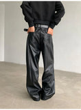 Advbridge PU Leather Pants men Straight 2025new Spring Men's Punk Fashion Hip Hip Men Wide-leg Mopping Trousers Windproof Dark Brown/Black