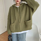 Advbridge Zipper Cardigan Sweater Women Knit Fall Winter Long Sleeve Harajuku Y2K Solid Jumper Loose Lazy Warm Vintage Basic Female Hoodie
