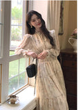 ADVBRIDGE  -  French Style Retro Dress Women's Spring Print Chiffon Fairy Dresses for Sweet Long Sleeve Korean Style Fashion Vstidos Elegant