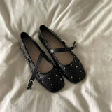 ADVBRIDGE  -  Red Rivet Mary Jane Shoes Women Elegant Flats Shoes Woman Ladies Shallow Casual Black Loafers Footwear Shoes for Women