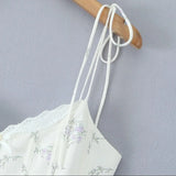 Advbridge Sweet White Floral Print Bow Sling Dress Women Spliced Lace Bow V neck Boning Slim Waist Swing A-line Sleeveless Dresses Robe