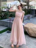 Advbridge Spring Summer New Satin Midi Spaghetti Strap Dresses for Women Pink Dress Wedding Evening Party Dress Prom Robe Vestidos