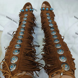 Advbridge Designer Fringe Thih High Heel Sandals Woman High Heels Open Toe Party Prom Shoes Sexy Zipper Female Tassel Pumps 44