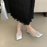 ADVBRIDGE  -  Silver Flat Shoes Ladies Pumps Spring Square Toe Mary Janes Women White Lazy Flats Comfortable Zapatos De Mujer Ofertas