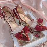 Advbridge Girl Lolita Handmade Stage Performance Shoes Wine Red/white Pointed Thin Heels Lo Shoes Fashion Women's High Heels Gift