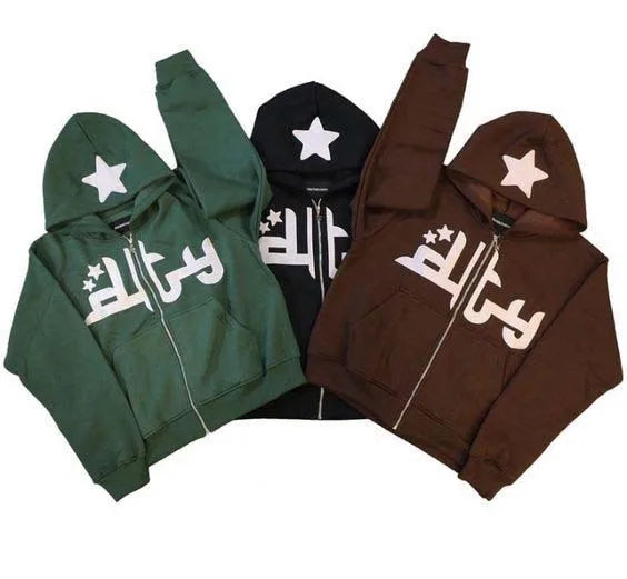 Advbridge Gothic Zip Hoodie Fashion Star Graphics Print hoodies Sweatshirt Sport Coat Long Sleeve Oversized hoodie jacket Y2K Clothes