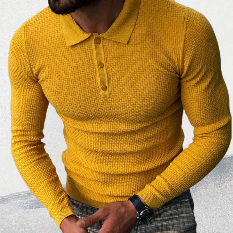 Advbridge Men's Clothing Fashion Solid Collar Button Social Sweater Streetwear Winter Long Sleeve Rib Top Autumn Slim Knitted Shirts