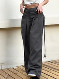 Advbridge Shirring Vintage Wide Leg Pants Women Gray High Waist Y2k Streetwear Casual Suit Pants Korean Loose Office Lady Trousers