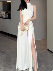 Advbridge Vintage Women Casual A-Line Slim Summer Dress Sleeveless Solid Elegant One Pieces Sexy White Black Vestidos Female Clothings