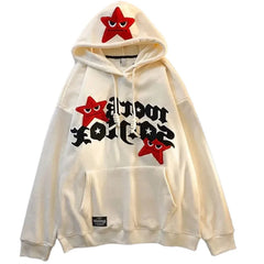 Advbridge American Retro Angry Star Graphic Embroidery High Quality Fleece Hoodie Women's Y2K New Harajuku Kawaii Couple Casual Joker Top