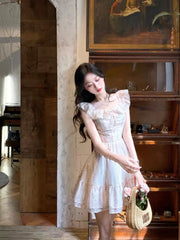 Advbridge French Romantic Fashion Sweet Purple Flower Flying Sleeves Dress Women's Summer Elegant Holiday Party Ruffles Fairy Mini Dresses