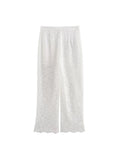 Advbridge Transparent White Pants Set Women Summer Casual Office Female Outfit 2024 Hollow Out Matching Set Spring Suit
